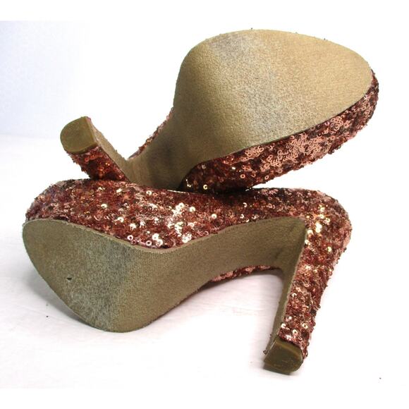 STEVE MADDEN Rose Gold Sequined Glitter Platform High Heel Pumps Sz 6.5 - Picture 10 of 10